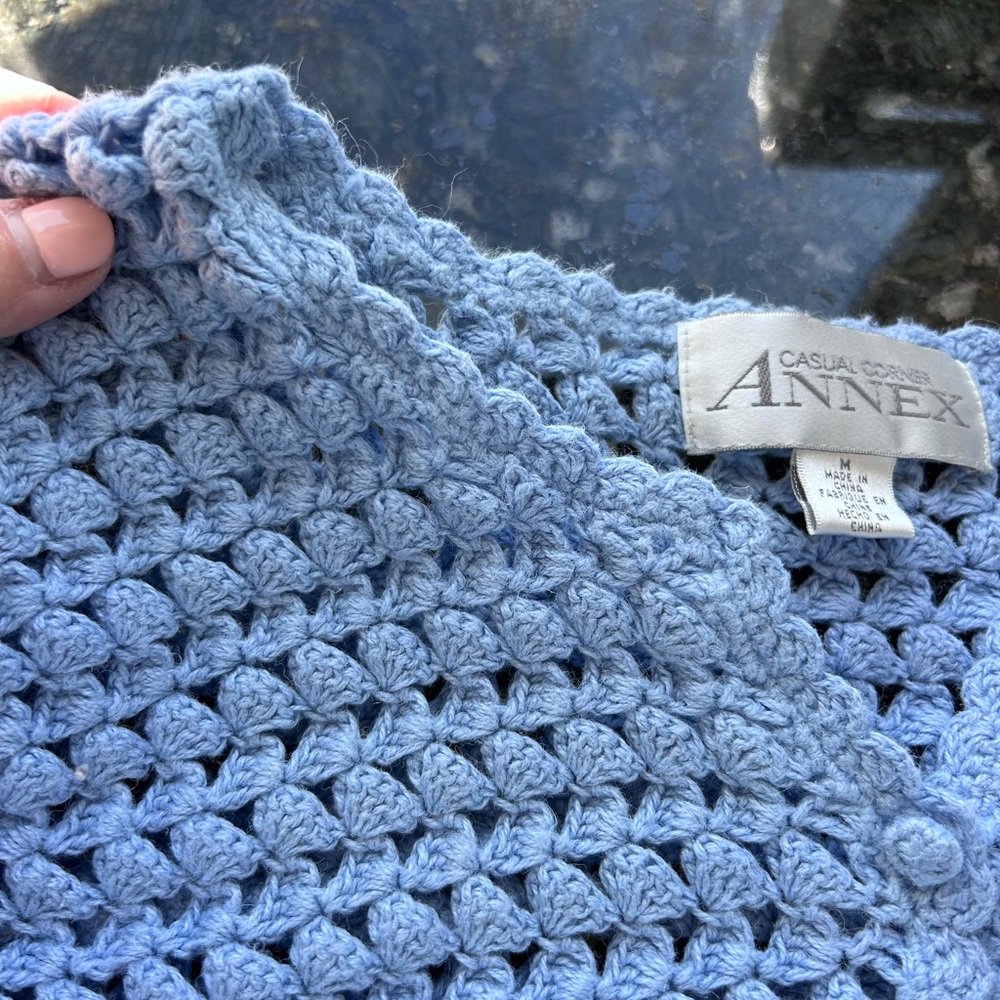 Vintage Casual Corner Baby Blue Crocheted. Coastal. Cottagecore. Y2K.  Festival - Picture 16 of 16
